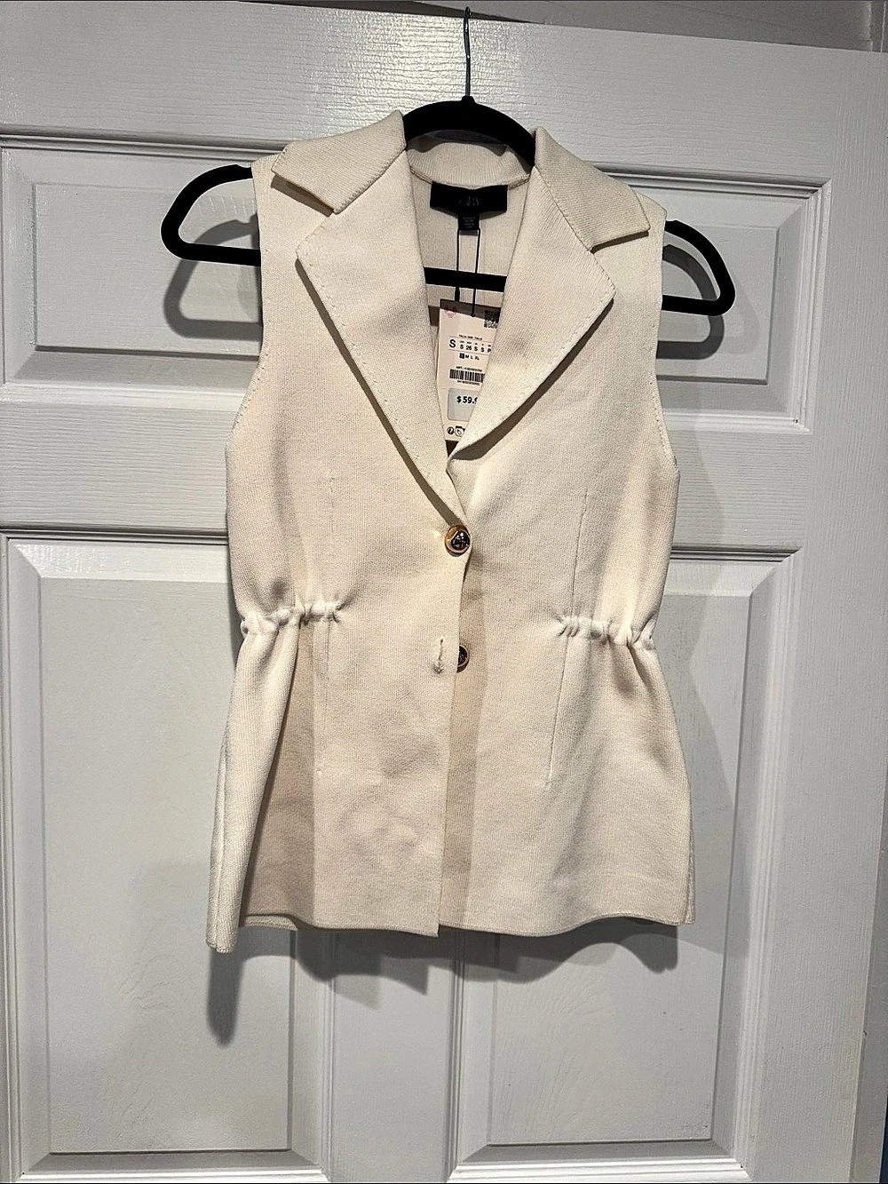 Zara Waistcoat Top With Gathered Waist Detail Cream Small
